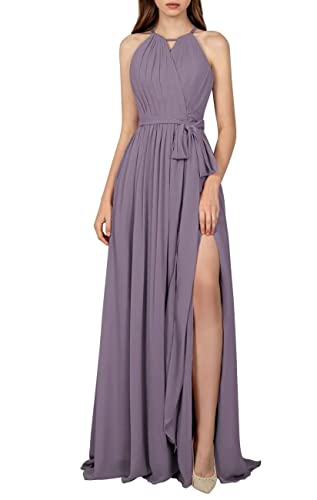 Robe demoiselle d'honneur plissée glycine pour mariage estival en plein air