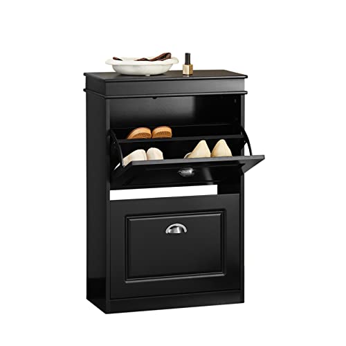 Haotian Black 2 Flip-Drawers Slim Shoe Cabinet, Shoe Rack With Doors, Shoe Storage Cupboard Organizer Unit For Entryway, Hallway And Bedroom, Fsr78-Sch #TOP4