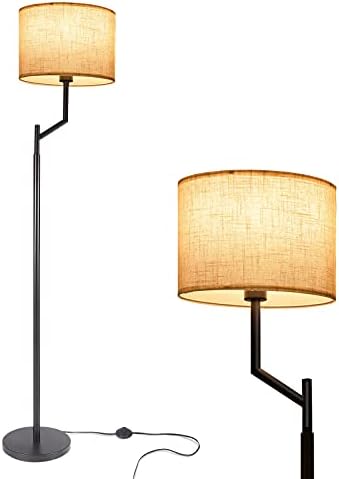 Standing LED Floor Lamps for Living Room,Simple Modern Design Floor Lamp with Linen Lampshade for Bedroom, 9W Warm Light LED Bulb Included