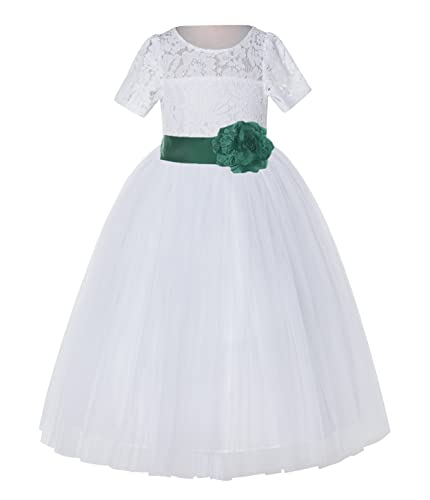 White Floral Lace Vintage Flower Girl Dress Junior Bridesmaid Dresses LG2T2