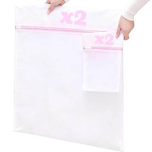 Lot de 2 Grands Filets à Linge Surdimensionnés (90x60 cm) et 2 Sacs de Lavage (30x20 cm), Idéal pour Chemises, Manteaux, Couvertures, Draps, Chaussettes et...