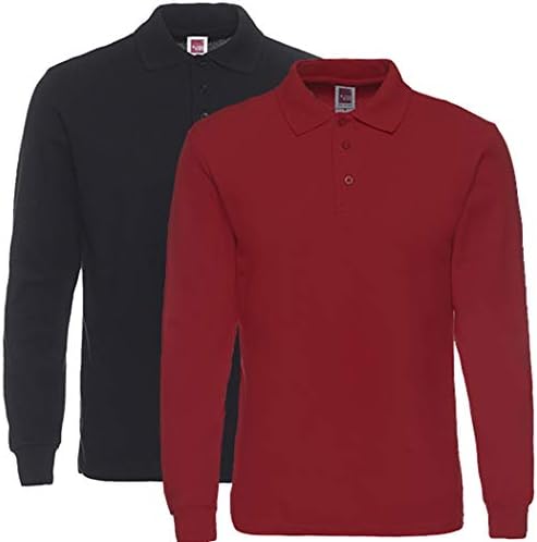 NeedBo Men's Long Sleeve Casual Solid Golf Polo Shirt (Small, 1 Black &1 Wine Red)