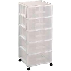 AC - Cajonera de Almacenamiento ´´WGN´´ con ruedas y 5 cajones, Torre de almacenamiento multiusos para oficina, hogar, escuela, etc. 83,1 x 37 x 39,3 cm. Color Blanco.