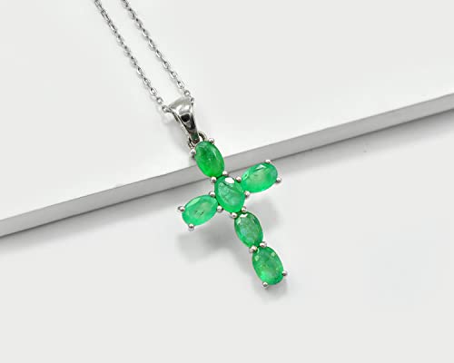 May Birthstone Natural 6X4 MM Oval Zambian Emerald Gemstone Cross Pendant Necklace 925 Sterling Silver Emerald Jewelry Birthday Gift For Wife3