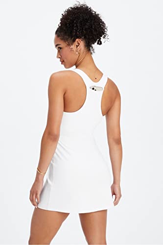 Fabletics Women's On-The-Go Built-In Bra Dress, Tennis, Workout, Exercise, Back Pocket, Polyester, Elastane, M, White #TOP1