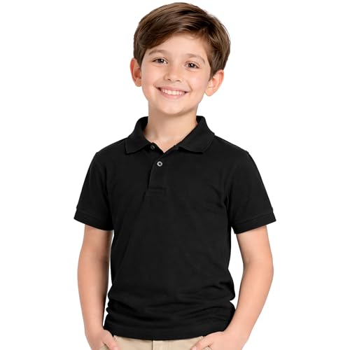 Image of Kids Boys Polo T-Shirt | Half Sleeves | Organic Cotton Rich Bio-Wash Fabric | Ultra Soft & Breathable | Regular Fit | Plain Solid Colour Casual Wear & School Uniform