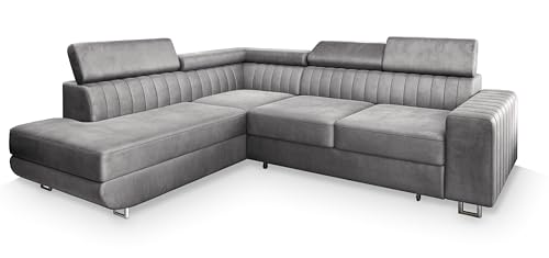Masseno Ecksofa NOLA L-S mit Schlaffunktion L-Form, Sofa mit Bettkasten, Wohnzimmersofa, Couch, Soffa, Bettsofa, Couchgarnitur- Hellgrau, Monolith 84