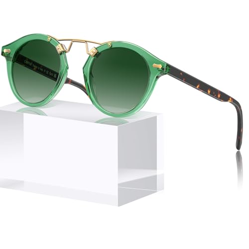 Image of CARFIA Small Face Acetate Polarized Sunglasses for Women UV Protection, Retro Double Bridge Eyewears Metal Brow Round Sunnies