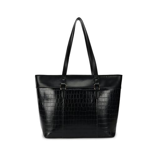 Image of Fastrack Croco Core Laptop Tote for Women, Women's Faux Leather Shoulder Bag, Fits 15-Inch Laptop, Organised Office Bag with Zip Pockets, Work and College Bag for Girls