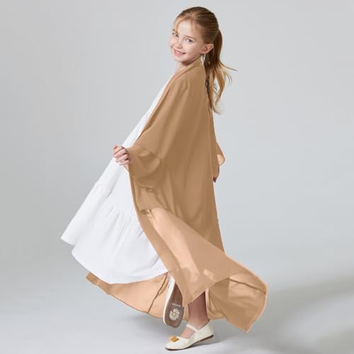 Muslim Chiffon Abaya for Girls Open Front Cardigan Modest Dress Middle East Arabian Robe4