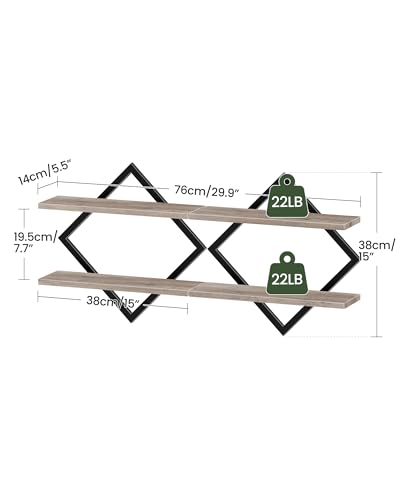 Image of CHOEZON Floating Shelves for Wall, Set of 2 Wall Mounted Shelves, 2-Tier Hanging Shelves, for Living Room, Bedroom, Kitchen, Office, Study, Greige TBJ01P2BG