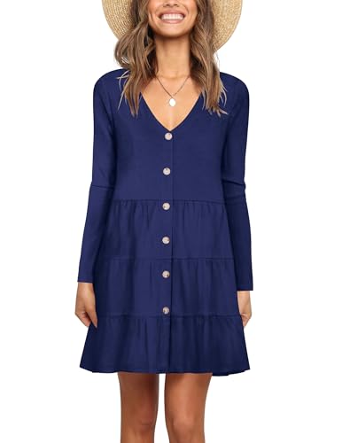 Image of Nova In Sky Women's Summer Dresses 2026 Short Sleeve V-Neck Casual Loose Swing Button Down Casual T Shirt Dresses
