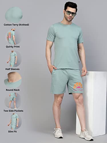 Image of Rigo Cotton Blend Waffle Knit Self Textured Co-Ord Set For Men's|Night Suit Set|Lounge-Wear Pajama Set|Night Wear, Beach Wear, Vacation Wear
