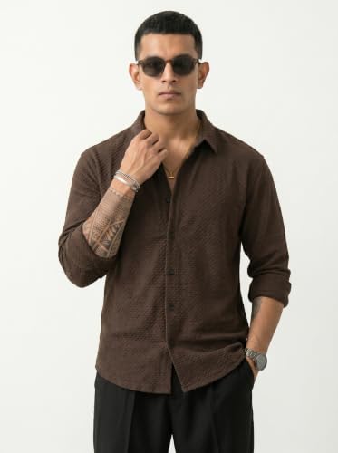 Image of Men's Casual Button Down Shirts Long Sleeve Cotton Bland Shirt Fashion Textured Beach Summer Shirt