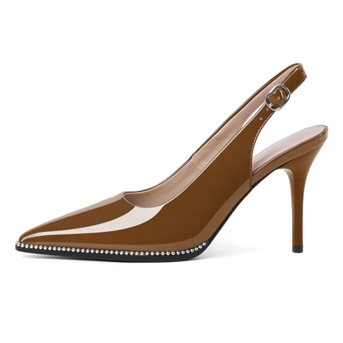 Image of SAMMITOP Women Slingback Heels Stilettos Closed Pointed Toe High Heel Silver Beaded Pumps Comfortable 3.5 Inch High Heels for Women Dressy Shoes