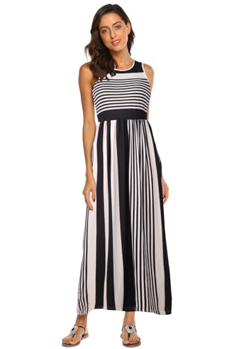 Image of Hount Women's Summer Sleeveless Striped Flowy Casual Long Maxi Dress with Pockets