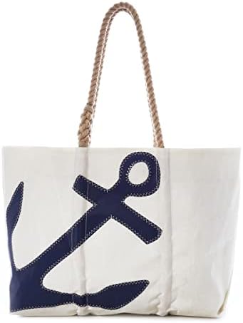 Sea Bags Recycled Sail Cloth Navy Anchor Large Tote Bag Beach Bag...