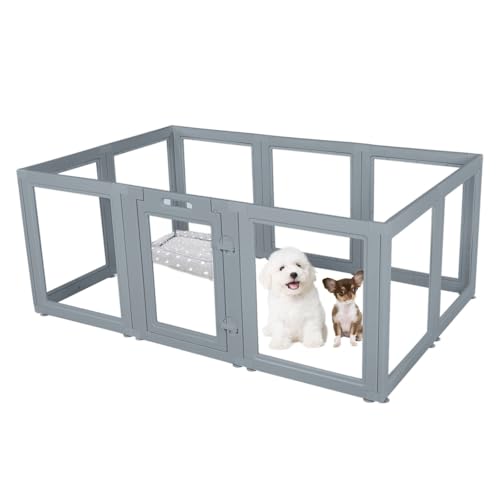 Everfront Clear Dog Play Pen - Easy Assemble Durable Plastic Acrylic Dog Playpen - Dog Playpen Indoor, Puppy Playpen, Cat Playpen, Small Animal Playpen, Dog Play Pen Indoors (Grey, 23.6" H, 10PCS)