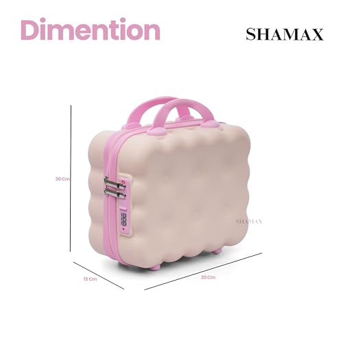 Image of SHAMAX Hard Shell Mini Luggage Cosmetic Case - Portable Vanity Case (30x30x15 cm) Travel Makeup Organizer with TSA Number Lock, Gift for Women and Girls (Beige Pink)