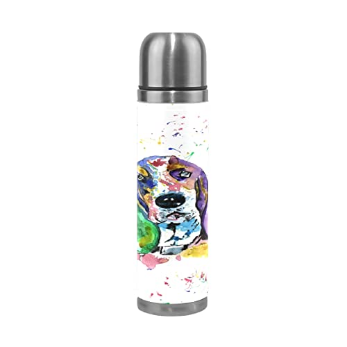 Basset Hound Dog Art Painting Botella de agua de acero inoxidable con aislamiento al vacío Termo de 500 ml de viaje…