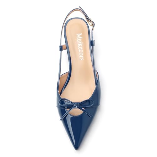 Womens Low Kitten Heels Pointed Toe Patent Slip on Slingback Pumps Party Wedding Dress Shoes 1.5 Inch3