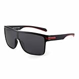 JIM HALO Polarized Shield Sunglasses Oversized Flat Top Square Glasses for Men (Black Frame/Polarized Grey Lens)