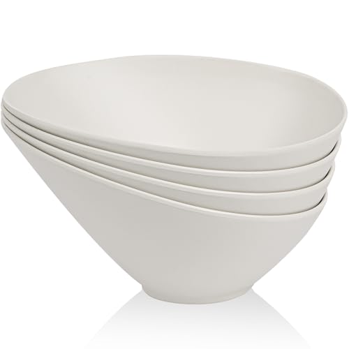 Salad Bowls, 4 Packs Serving Bowl, Compostable 33 Ounce Pasta Bowls, Elegant White Angled Bowl for Salad, Pasta, Soup, Prep, Ideal for Home and Restaurant
