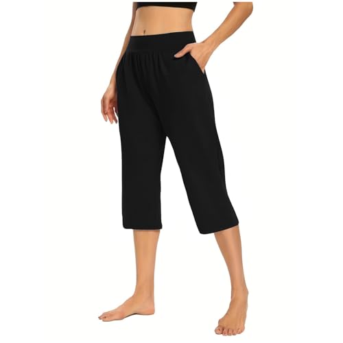 Chic Jeans Elastic Waist Women Petite Ladies Joggers with Pockets Juniors Sweatpants Women's Cotton Capris Capri Sweat Pants Capri Work Pants