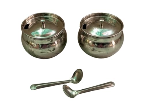 Image of Ghee Pot Ghee Dani Salt Jar Oil Container Oil Pot in Stainless Steel Small Jar for daily kitchen purpose - (Set of 2 ghee pot, 250 ml, Silver)