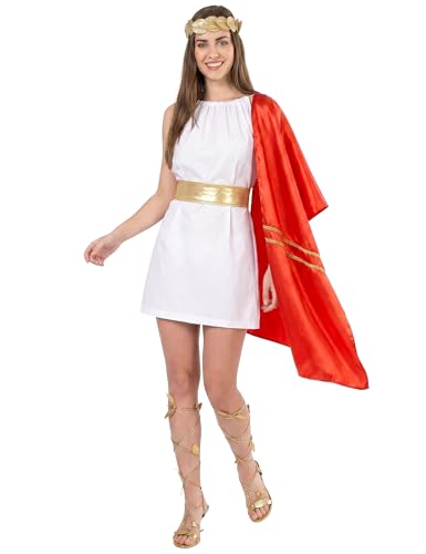 DEGUISE TOI - Déguisement romaine rouge et or femme - Robe - Étole - Ceinture - Taille Unique - Rouge - Déguisements adultes - 100% Polyester - Lavable à...