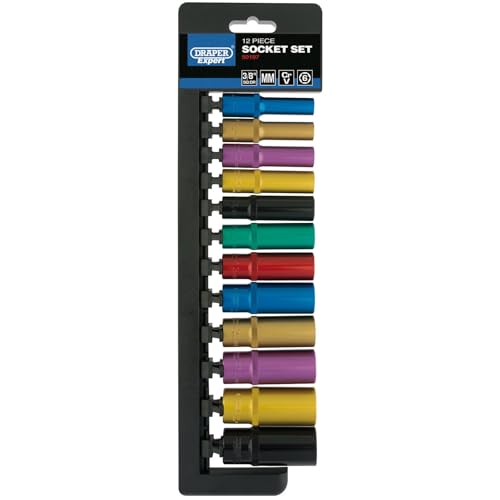 Draper 50197 Square Drive Metric Coloured Deep Socket 12 Pieces Set, 3/8" Length