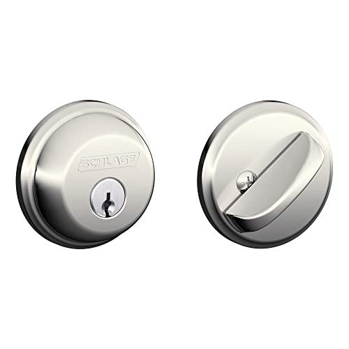 Image of Schlage Single Cylinder Front Door Deadbolt, Polished Nickel