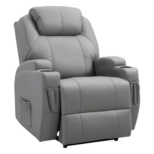 HOMCOM Fauteuil de Massage Inclinable, Chaise de Relaxation avec Dossier et Repose-Pied électrique réglables revêtement synthétique pour Salon, Chambre,...