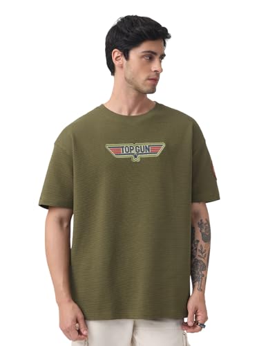 Image of The Souled Store Top Gun: Men and Boys Short Sleeves Round Neck Casual Streetwear Drop Shoulder Cotton Oversized T-Shirt