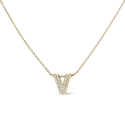 10K Yellow Gold Diamond Accent "V" Initial Bubble Pendant Necklace