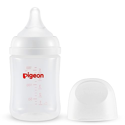 Image of Pigeon PP Nursing Bottle Wide Neck, Streamlined Body, Natural Feel, Easy to Clean, 5.4 Oz, Includes 1pc SS Nipple (0m+)