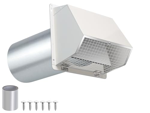 4 Inch Dryer Vent Cover Outside Hooded Wall Vent with Screen and Damper, Exhaust Vent Wall Mount Exterior Wall Vents Cover Cap for Dryer Ventilation&Outdoor Air Exhaust,Galvanized Steel,White