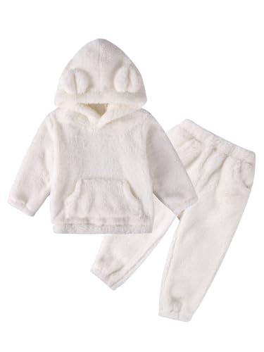 Image of Adarl Toddler Baby Fleece Set Bear Hoodie with Ears Fuzzy Winter Sweatsuit Warm Hooded Sweatshirt & Sweatpants for Boys Girls