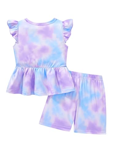 Image of Girls Summer Outfits Toddler Baby Girls Short Sets 2 Piece Clothing Set Flutter Sleeve Shirt and Short 2-7 Years