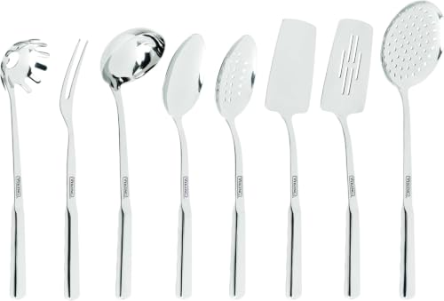 Image of Viking Kitchen Utensils Set, 8 Piece Stainless Steel Cooking Utensil Set, Includes Spatulas, Spoons, Pasta Fork, Deep Ladle, Meat Fork, and Skimmer, Silver Multiple - Model 2021 (Pack of 6)
