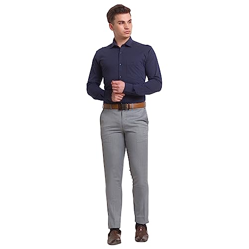 Image of Park Avenue Men's Cotton Blend Solid Pattern Slim Fit Narrow Collar Full Sleeve Formal Shirt