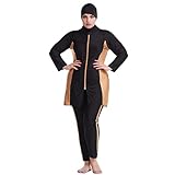 Burkini Damen Muslim Übergröße Frauen Muslimische Bademode Islamisch Arabisch Jilbab Langarm Schwimmoberteile Built in Bra+Schwimmhose+Hijab Kopftuch Khimar 3tlg Ganzkörper Schwimmanzug B#Schwarz 6XL
