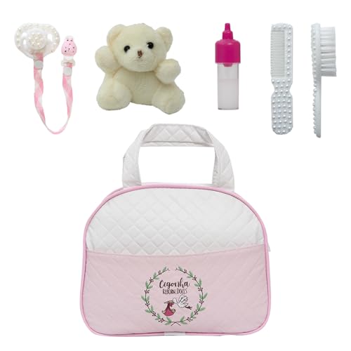 Bolsa Maternidade Rosa com Pentinho e Escovinha para Boneca