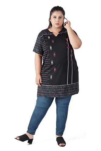 Image of CUPID Women's Cotton Plus Size Plain Half Sleeves Long Top for Summer and Semi Summers with One Side Pocket for Ladies Printed T Shirt