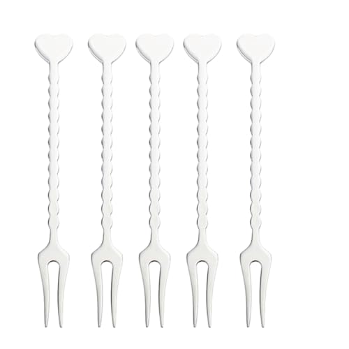WEKADRIN 5pezzi Forchetta Dessert in Acciaio Inox Forchettine da Frutta per Verdura e Carne Forchetta da Torta Stile Cuore Durevole e Resistente per Casa e Ristorante