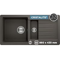 SCHOCK Küchenspüle Typos D-150S Asphalt 86x43,5 cm | Granitspüle aus CRISTALITE Grau mit Becken und Abtropffläche | Einbauspüle für 60 cm Unterschrank | Pflegeleicht und robust durch Quarzkomposit
