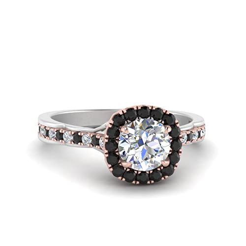 Image of Choose Your Gemstone Cathedral Halo Two Tone Engagement Ring 925 Sterling Silver Round Shape Halo Engagement Rings Lightweight Office Wear Everyday Gift Jewelry US Size 4 to 12