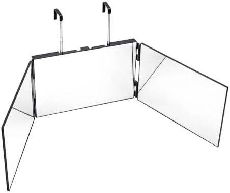 3 teiliger Kosmetikspiegel mit 10fach,360° Rundumblick Make-up Spiegel | Höhenverstellbarer Friseurspiegel,Selbstschneiden & Rasieren,3 Haarkämmen,30.5×19.5×2.8 cm,Schwarz