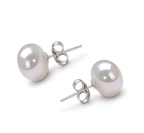7-8mm AA Quality Freshwater 14K White Gold Cultured Pearl Earring Pair For Women
