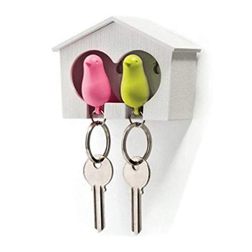 ReachTop Novelty Sparrow Birdhouse KeyChain Key Ring Holder Hook Whistle for Couple Home Living Room Decorative